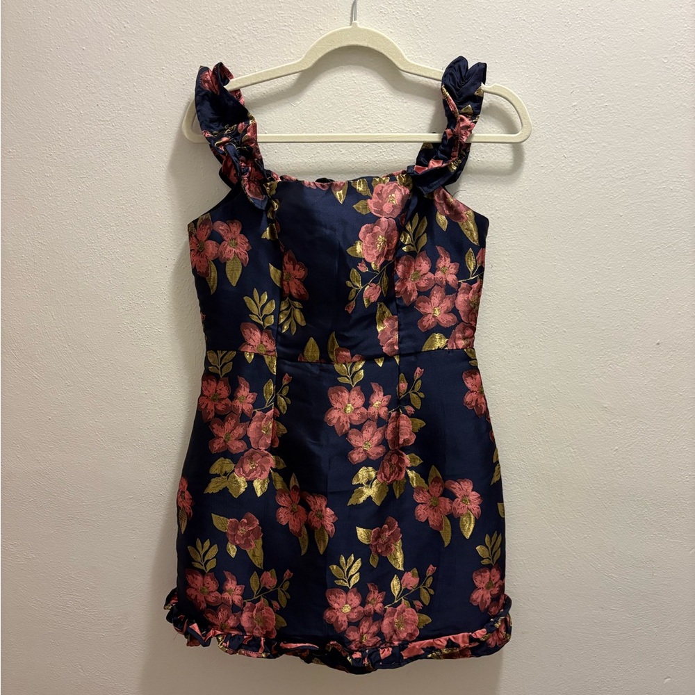 Lulu's Navy Dress with Pink and Gold Accents